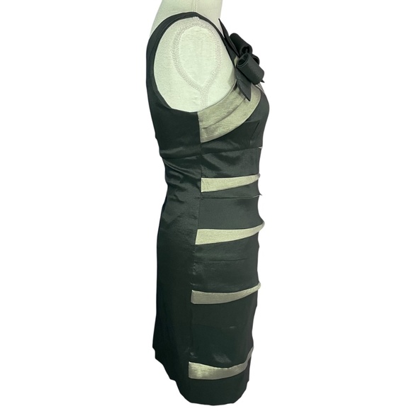 Cache One-Shoulder Striped Dress 8 bow taupe black short body on - Picture 5 of 11